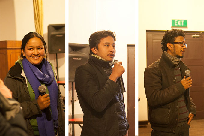 Photojournalist Uma Bista, Artudio Nepal's Kailash K Shrestha and Nirman Shrestha presenting each of their work.Photo: Shikhar Bhattarai